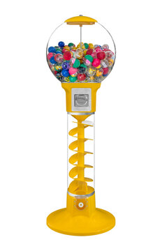 Front view Yellow Capsule Toys Gashapon vending machine  isolated on white background