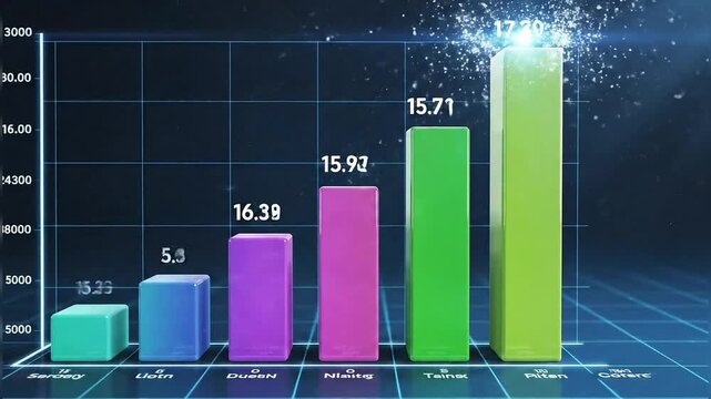 3D bar graph showing growth financial data visualization for business presentation blue background - Powered by Adobe