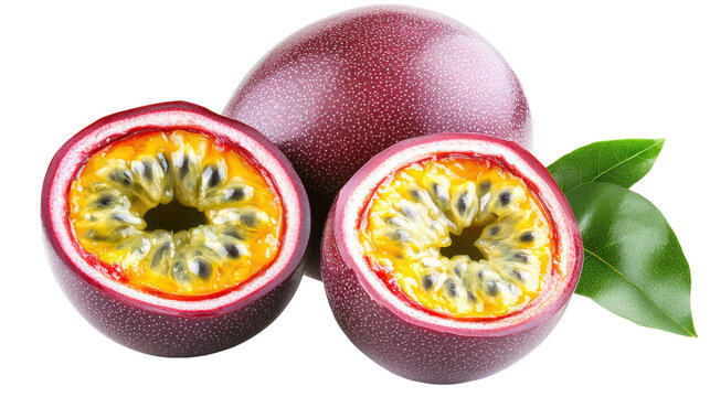 Passion Fruits Cut Halves and Whole isolated on a transparent background