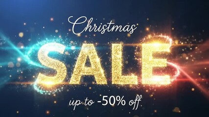 Shining and dazzling Merry Christmas and Happy New Year 2026 sale background with sparkling gold glitter particles and vibrant light flares creating a powerful effect for holiday promotion banner