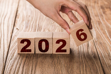 symbolize the change from 2025 to the new year 2026. 2026 happy new year concept.