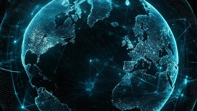 Stunning 3D digital globe visualizing global connectivity, data networks, and technology innovation