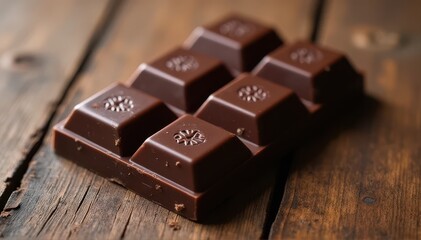 A close-up of a partially unwrapped chocolate bar with glossy square.