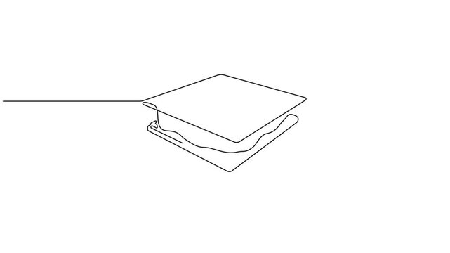 Animated self drawing of continuous one line draw delicious Smores chocolate, line art concept, full length single line 4k animation video.