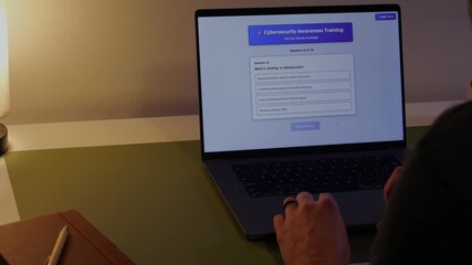 Middle Aged Man Taking Corporate Employee Information Security Awareness Training - Cybersecurity User Education Concept