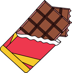 Delicious dark milk chocolate bar block sweet snack vector illustration isolated on white background