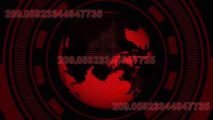 Red Digital Globe with Repeating Numbers and Circular HUD Elements earth technology animated. Repeating numbers and circular HUD elements, producing a high-tech and visually striking animated effect. - Powered by Adobe