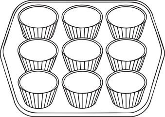 Muffin pan outline artwork depicting nine cup baking tray prepared for cooking cupcakes and creative projects