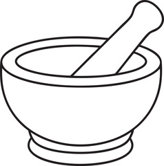 Mortar and pestle outline icon representing traditional tool for grinding herbs spices and culinary preparation