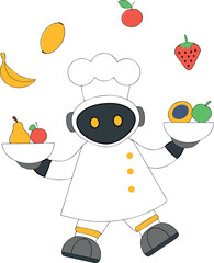 Funny vector illustration of a cartoon chef character chef with a hat cooking pizza