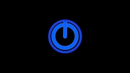 Futuristic motion graphic of illuminated blue power button glowing softly, ideal for digital interface or tech energy visuals. Bright Blue Power Button Symbol Illuminated on Dark animation.
