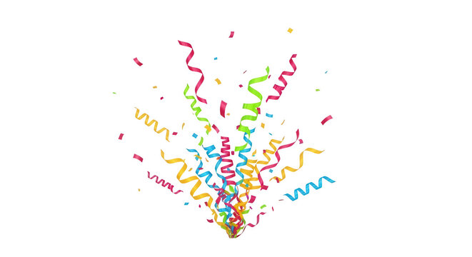 Festive burst of multicolored confetti and curly streamers for celebration design