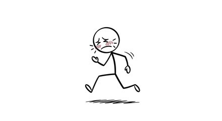 Ashamed Stick Figure with Red Cheeks Running and Covering Mouth