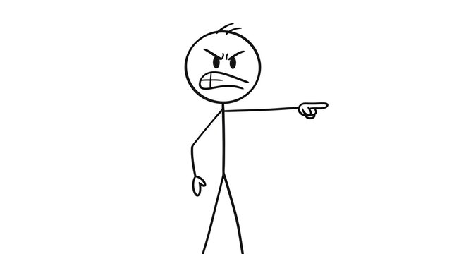 Angry Stick Figure Pointing: Cartoon Character with Furious Expression