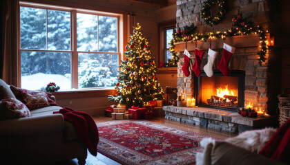 fireplace with christmas tree