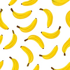 Vibrant yellow bananas seamless pattern on a white background for tropical designs