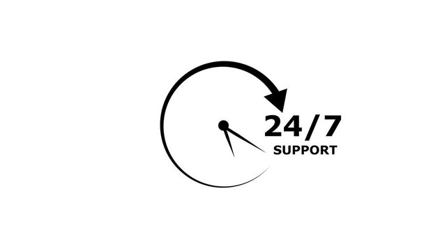 24 hours service symbol animation . 24 hours and 7 days customer support concept.