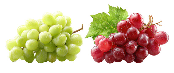 Two bunches of grapes, one green and one red