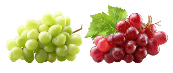 Two bunches of grapes, one green and one red