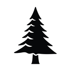 A simple black silhouette of a pine tree against a plain white background image