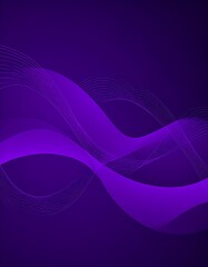 Deep violet gradient background with flowing, layered curves and delicate wavy lines, creating a sense of movement and elegance