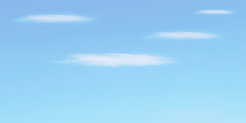 Fototapeta premium Serene and minimalist soft pale light blue sky with distinct small white wispy clouds floating in the upper half. Sky background uniform and has subtle clean gradient suggesting clear day