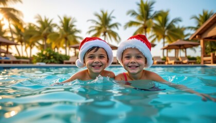 Christmas family fun in the sun beach resort poolside tropical paradise joyful moments