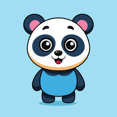 Cute baby panda bear cartoon illustration character vector with black and white fur smiling and having fun with bamboo, perfect for zoo wildlife art