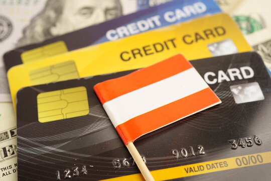 Austria flag on credit card, finance economy trading shopping online business. - Powered by Adobe