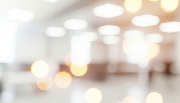 Bright abstract background with warm golden and white circular bokeh lights, creating a radiant elegant ambience with glowing highlights and soft visual luminosity throughout the scene.