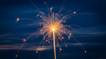 Bright firework burst glowing in dark night sky
