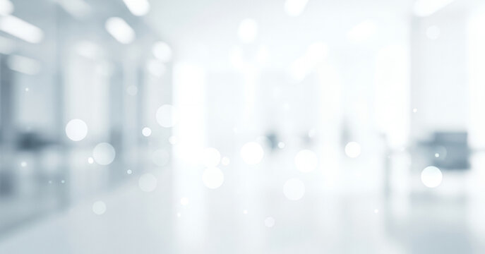 Bright abstract background with white and light blue bokeh light circles, forming a calm luminous ambience with gentle glowing highlights and smooth visual gradients throughout the scene.