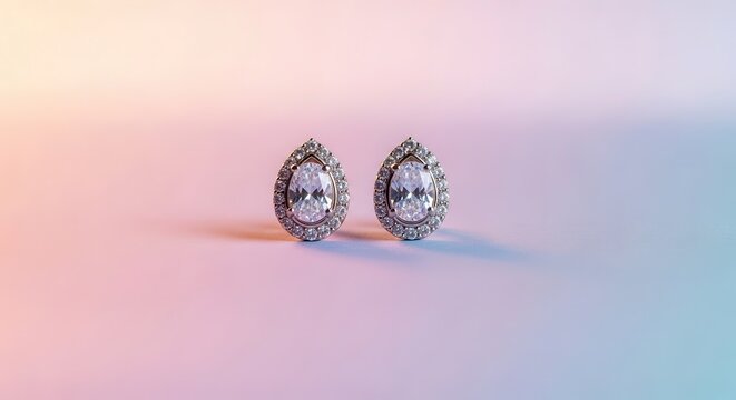 Pair of elegant teardrop shaped gemstone jewelry studs resting on a softly lit surface