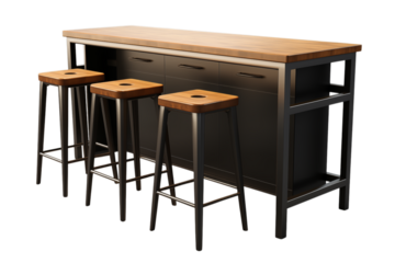 Industrial Bar Table Set with Stools - Kitchen Island Furniture on transparent background png