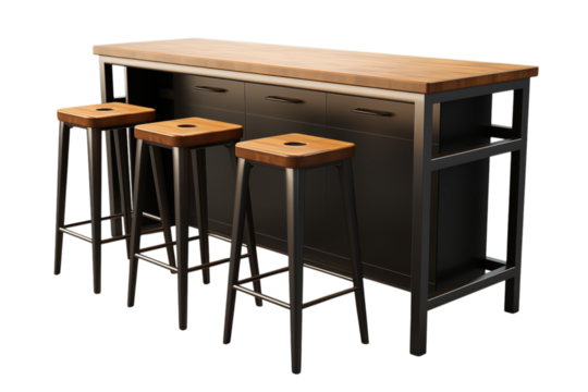 Industrial Bar Table Set with Stools - Kitchen Island Furniture on transparent background png