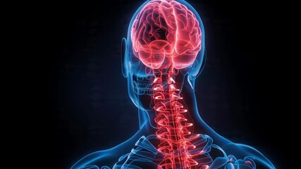 Red glowing human brain and spine 3D medical urgency concept - Powered by Adobe