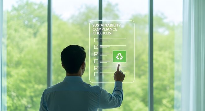 Executive Checking Sustainability Compliance on Holographic Interface