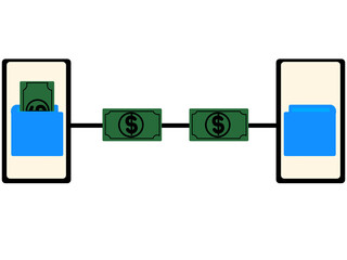 Digital wallet transfer between smartphones. Mobile payment concept. Wireless transaction. Modern fintech interface. Seamless money flow.