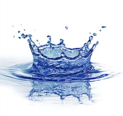 Blue liquid water crown splash captured in high speed motion.