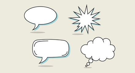 A collection of diverse hand-drawn speech bubbles and thought bubbles, featuring various shapes and styles for communication and idea expression.