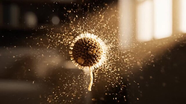 Exploding seed pod in sunlit space