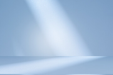 Wall interior background, studio and backdrops show products.with shadow from window color white and blue background for text insertion and presentation product	
