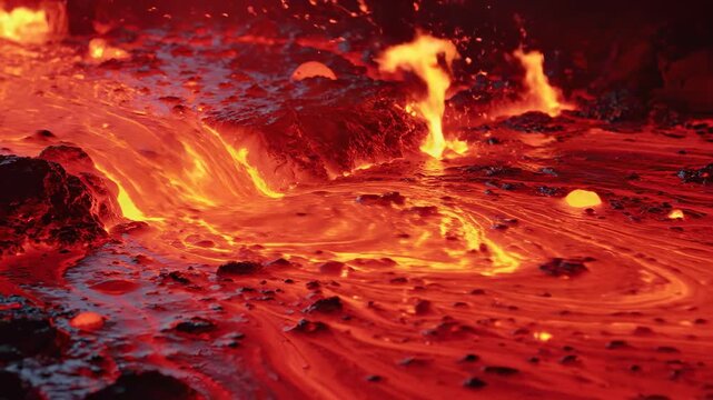 Molten Flow: A fiery river of molten rock snakes through a rugged landscape, showcasing nature's raw power and the earth's fiery heart.