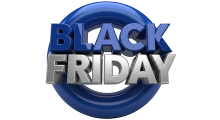 Black friday sale banner with bold blue and white text isolated on transparent background