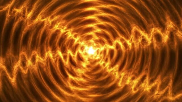 Intense pulsating radial orange and yellow light creating a rapid resonant pattern of concentric rings spreading outwards from the center colorful, abstract, seamless