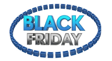 Black friday sale banner with bold blue and white text isolated on transparent background