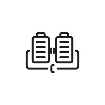 Cell-to-Pack (CTP) battery technology icon. Two connected EV battery modules representing higher energy density, efficiency, and structural integration for electric vehicles. Vector for manufacturing.