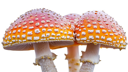 Red Orange Amanita Mushrooms with White Spots isolated on a transparent background