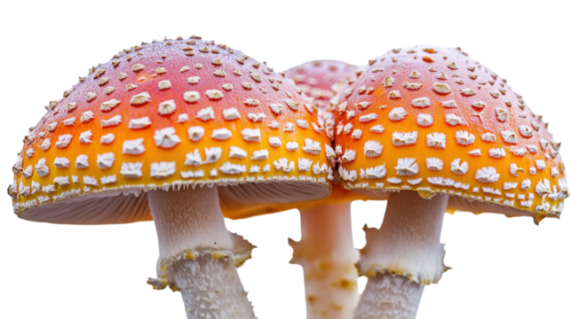 Red Orange Amanita Mushrooms with White Spots isolated on a transparent background