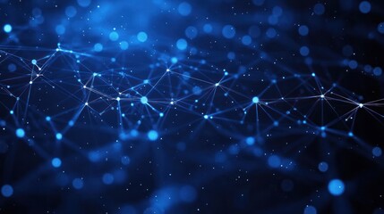 glowing blue network of interconnected nodes and lines over a dark bokeh background conveying futuristic connectivity and calm mystery